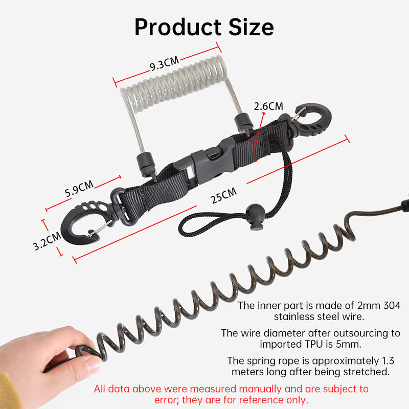 Dive Camera Lanyard, Stainless Steel Spring Cord for GoPro Action Cameras, Flashlight Safety Tether