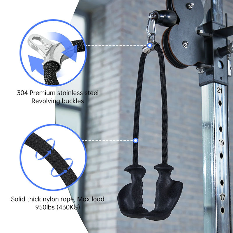 Tricep Rope Attachment with Ergonomic Grip - Detachable Handle for Cable Machine, Pulley System, Home & Gym Use