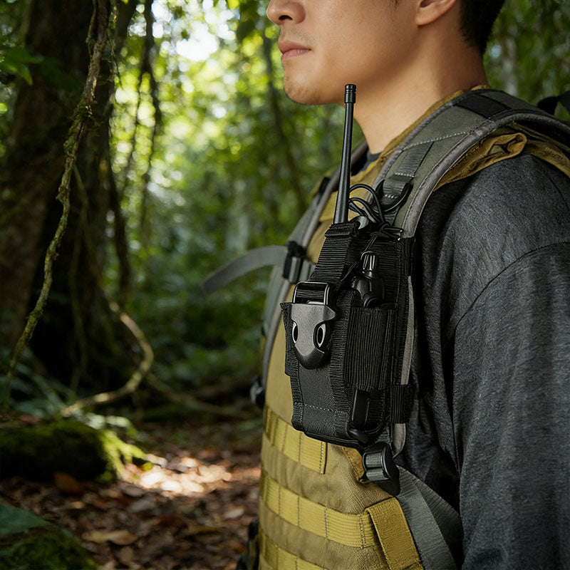 Tactical Radio Pouch with Utility Pocket - MOLLE-Compatible Waist Pack for Walkie Talkie, Hunting & Airsoft Accessories