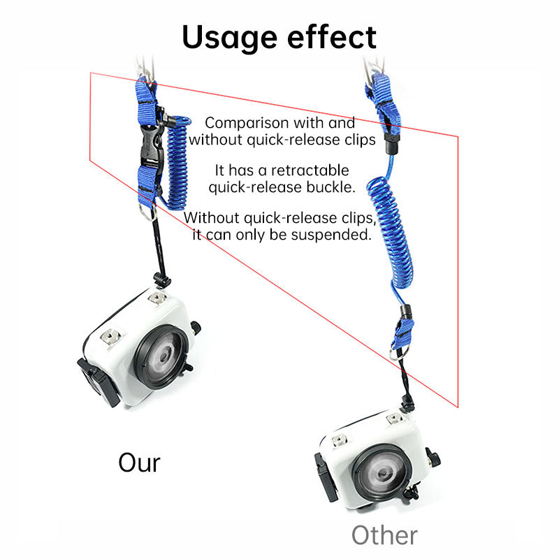 Dive Camera Lanyard, Stainless Steel Spring Cord for GoPro Action Cameras, Flashlight Safety Tether