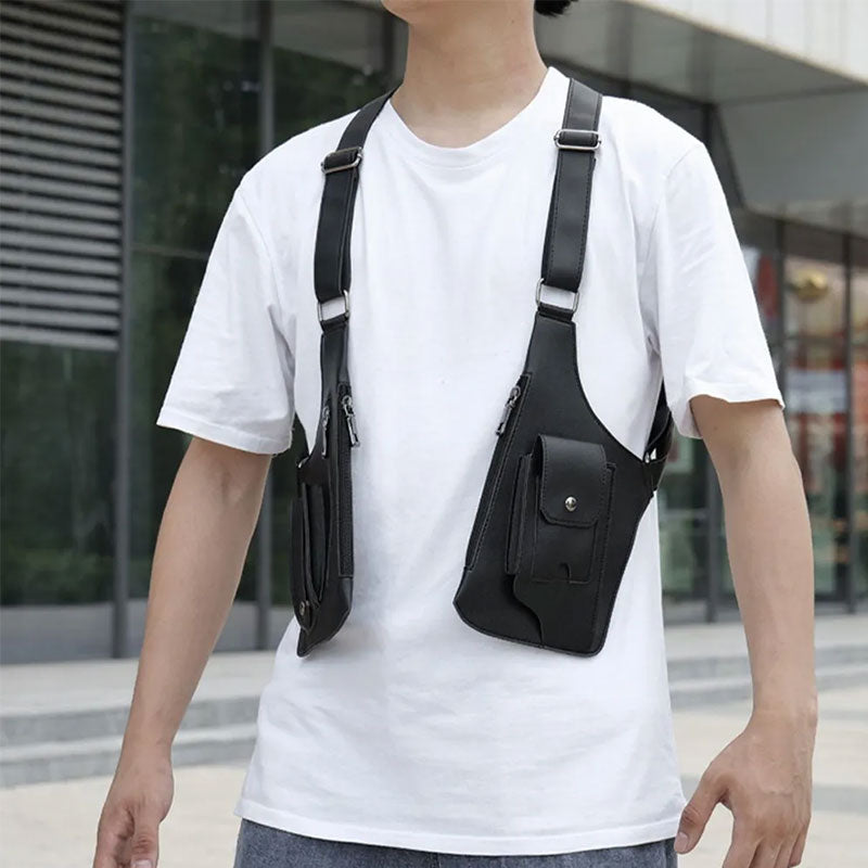 Anti-Theft PU Leather Underarm Bag - Crossbody Chest Sling Bag with Hidden Pocket & Adjustable Strap